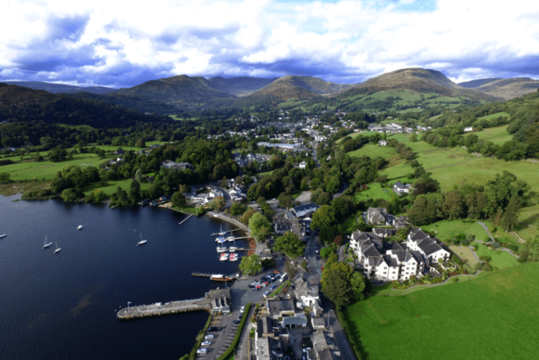 Recruitment Agencies in the Lake District - Aerial view of Lake Windermere and shore.