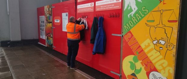 Bouygues UK’s ‘wall of kindness’ in Swansea helps pass on clothing to those in need