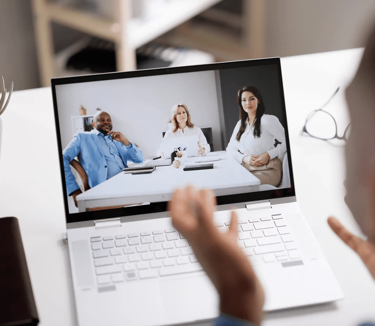 a company team having a video conference