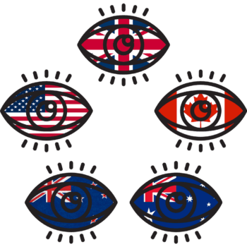 Five Eyes nations flags in the shape of eyes